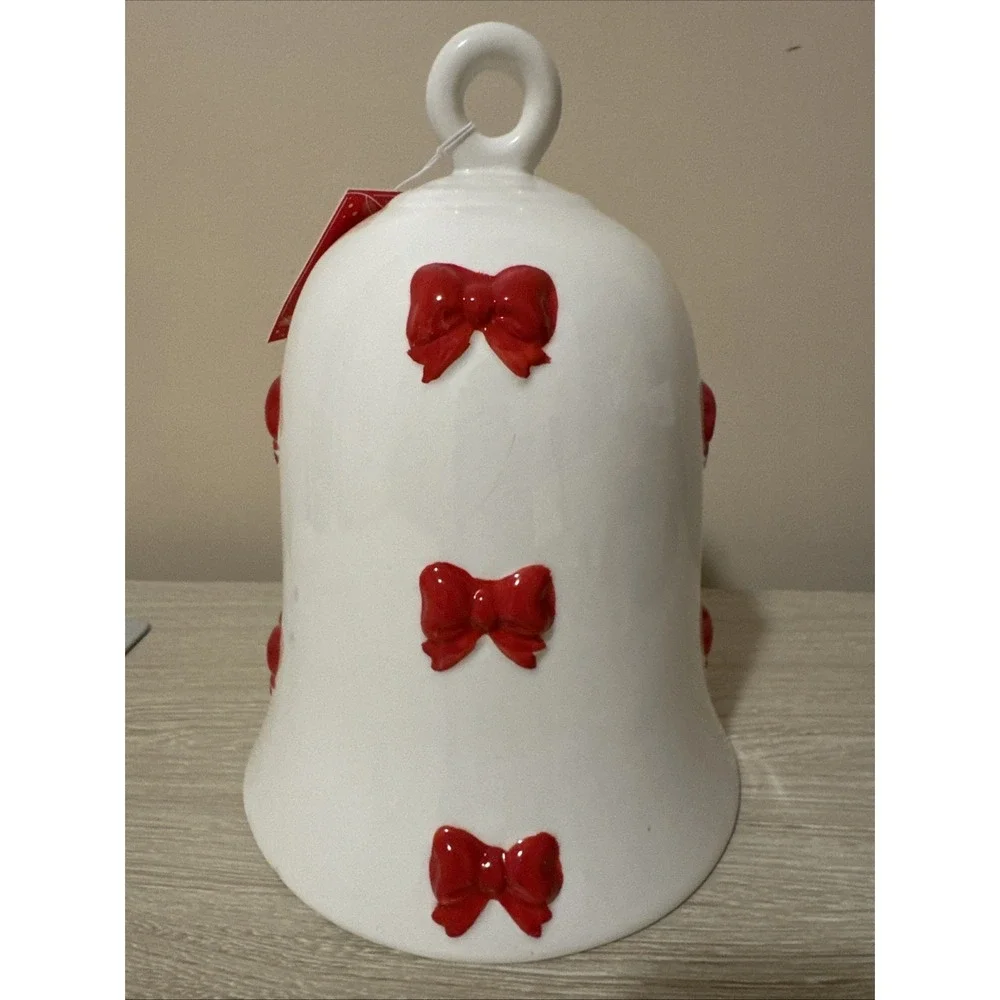 Martha Stewart 10 Ceramic Holiday Bell Décor Red Bow Accents Christmas Decor